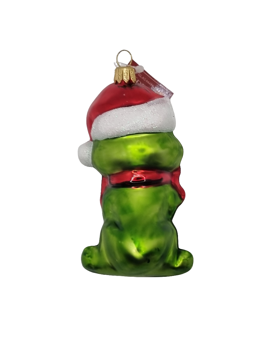 European Glass Christmas ornament of a Frog Bow Tie Santa Hat (P)