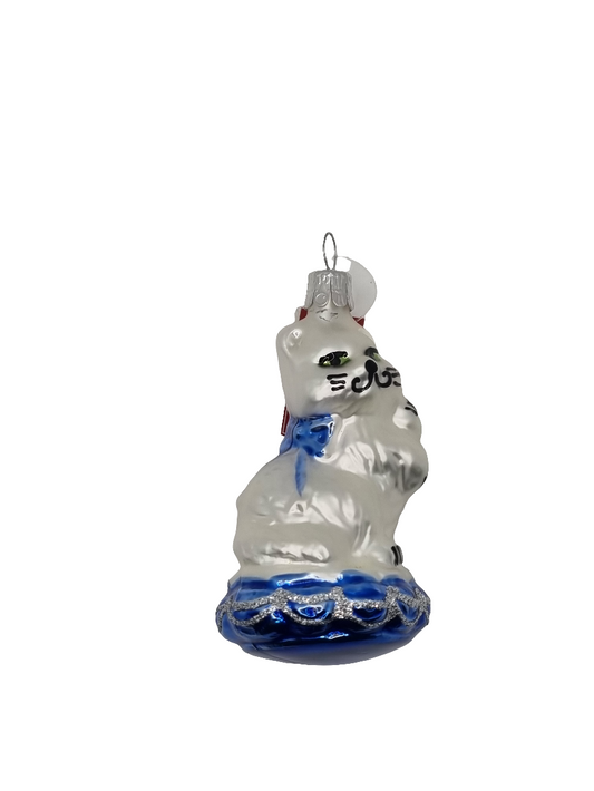 European Glass Christmas ornament of a Cat cushion (H)