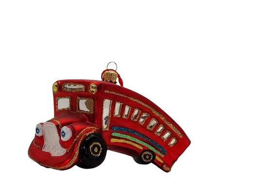 European Glass Christmas ornament of a Bus (U)