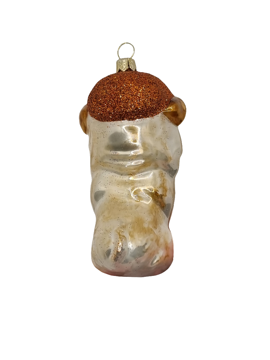 European Glass Christmas ornament of a Dog in Sherlock Hat (T)