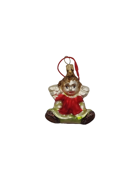 European Glass Christmas ornament of a Angel child small seated (N)