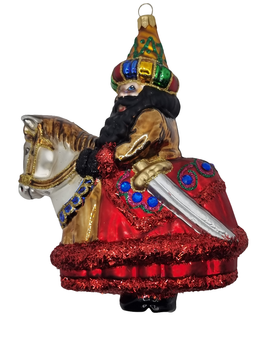 European Glass Christmas ornament of a Knight on Horse with Sword (V)