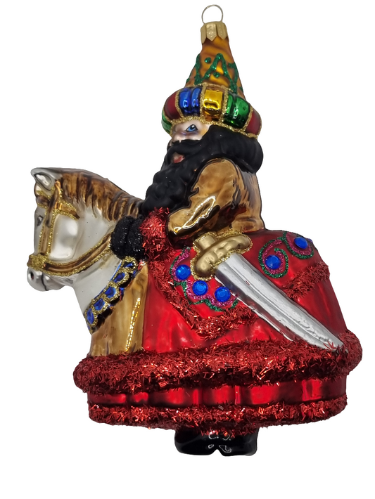 European Glass Christmas ornament of a Knight on Horse with Sword (V)