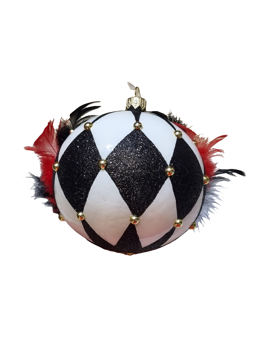 European Glass Christmas ornament of a Venetian Mask Bauble with Feathers (W)