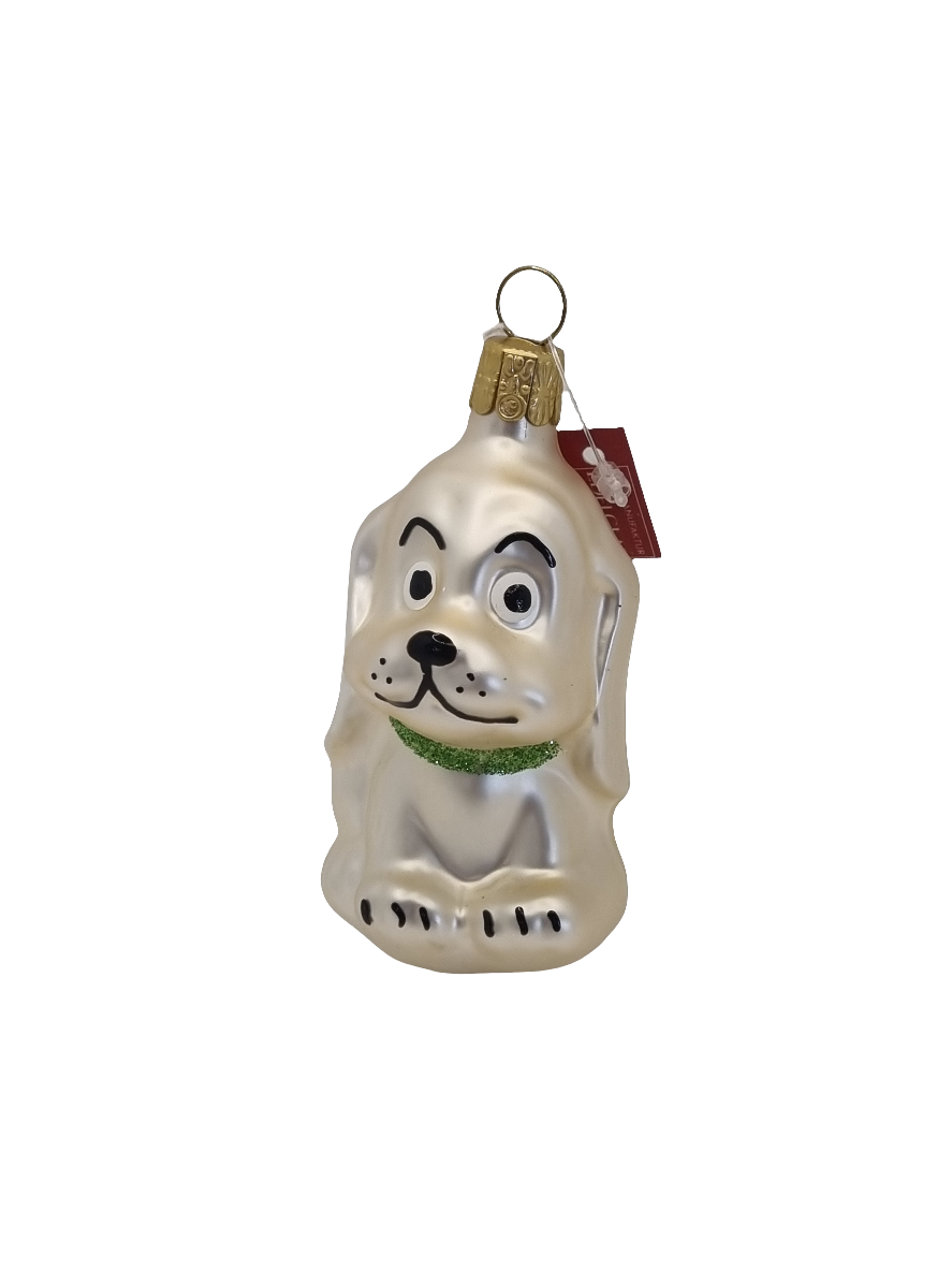 European Glass Christmas ornament of a Dog cartoon floppy ears collar (D)