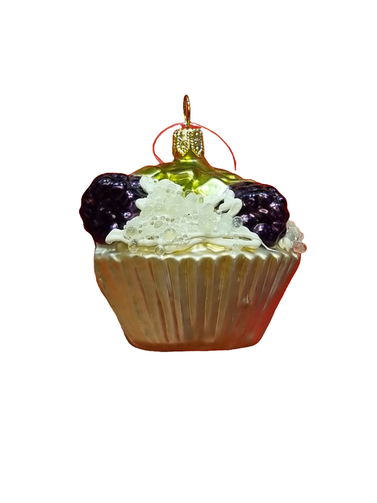 European Glass Christmas ornament of a Cream Cupcake with Berries (H)