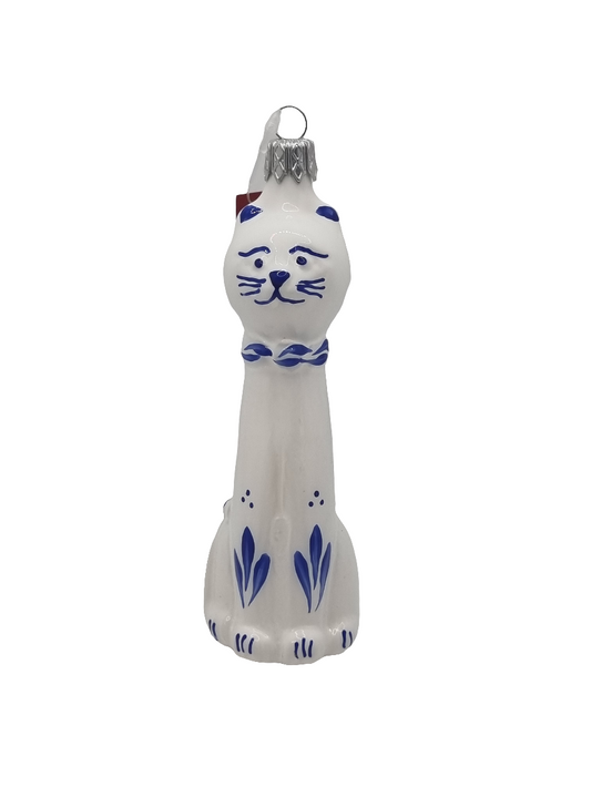 European Glass Christmas ornament of a Cat long porcelain look (G)