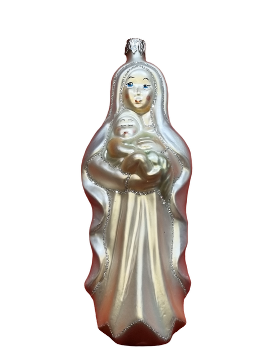 European Glass Christmas ornament of a Mother Mary with Baby (J)