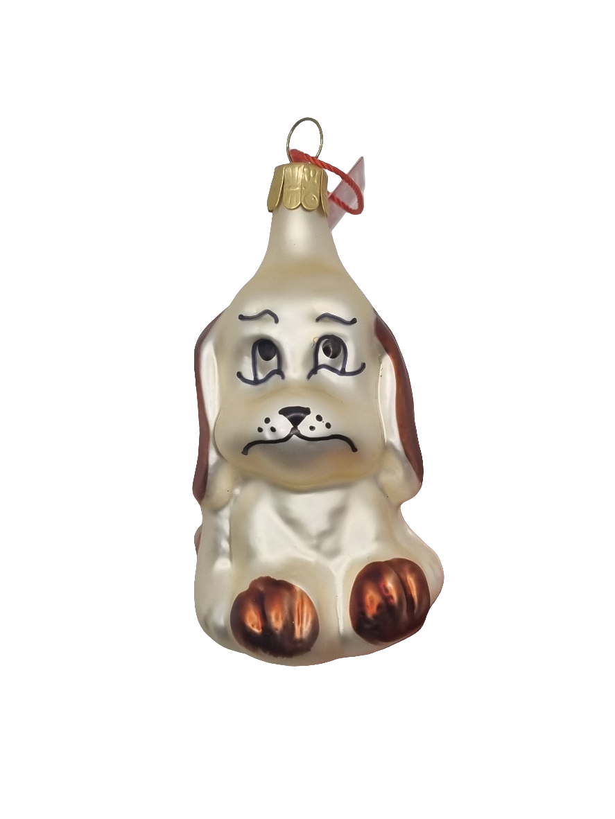European Glass Christmas ornament of a Dog | Cartoon Puppy with Floppy Ears (F)