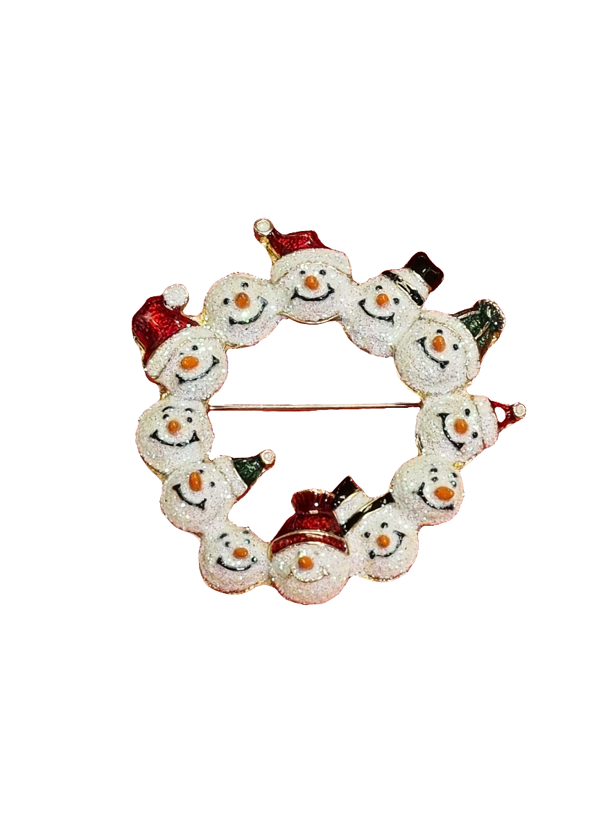 European Glass Christmas ornament of a Snowman Circle | Brooch V