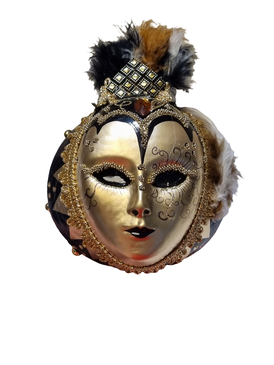 European Glass Christmas ornament of a Venetian Mask Bauble with Feathers (W)