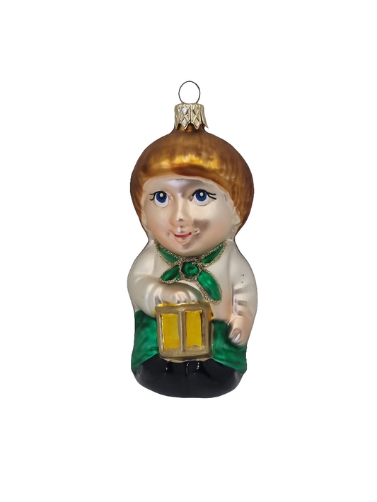 European Glass Christmas ornament of a Child | with Backpack & Lantern (G)