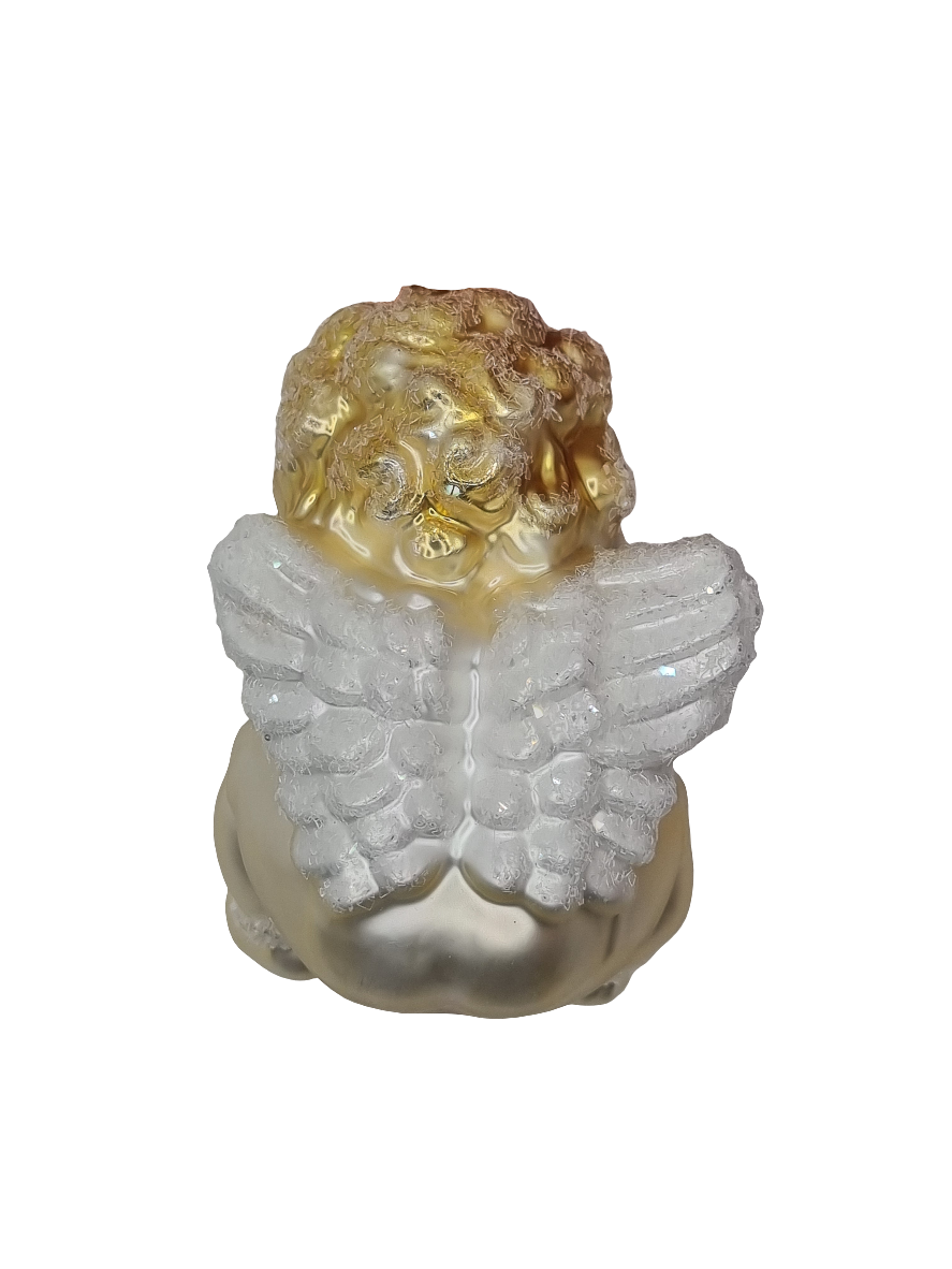 European Glass Christmas ornament of a Angel Baby with Heart (W)