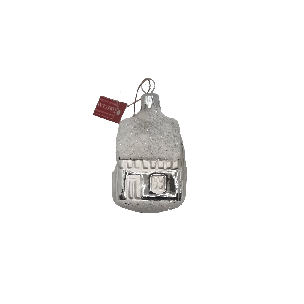 European Glass Christmas ornament of a House Small Glitter (D)
