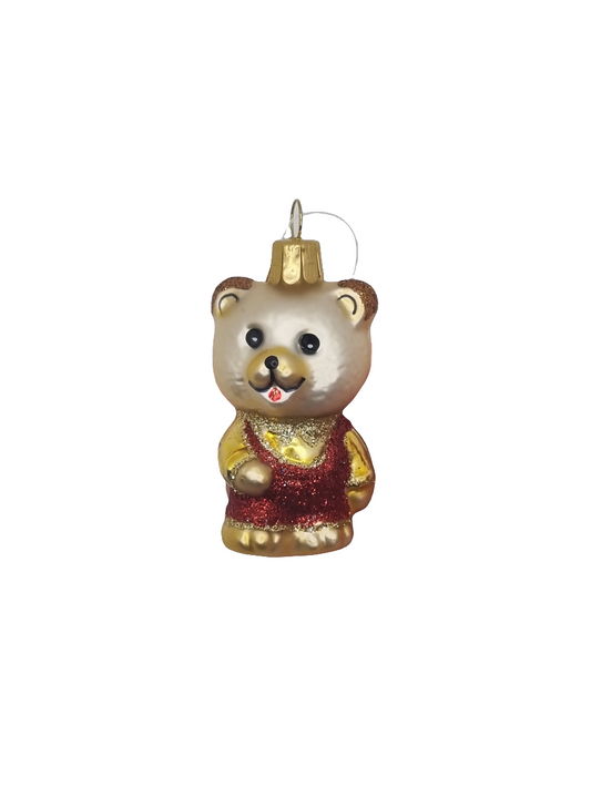 European Glass Christmas ornament of a Bear | Teddy Bear in Glittery Jacket (F)