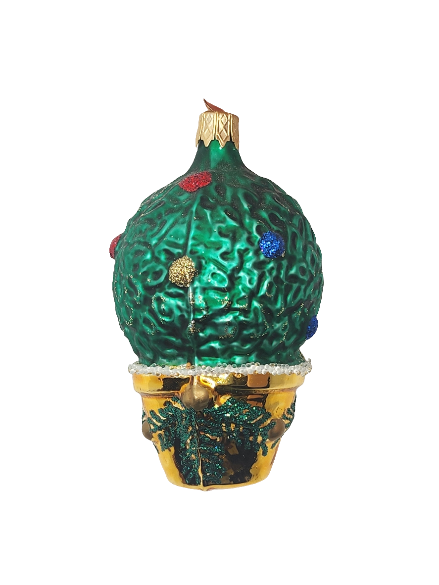 European Glass Christmas ornament of a Plant in Pot | Round (F)