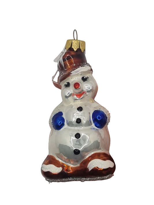 European Glass Christmas ornament of a Snowman with Hat & Mittens (K)