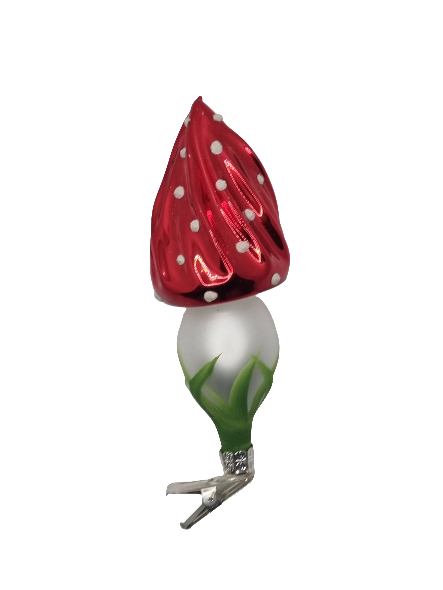 European Glass Christmas ornament of a Mushroom | Spiral Point Clip (M)