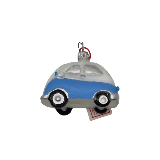European Glass Christmas ornament of a Cars | Silver VW Beetle (P)