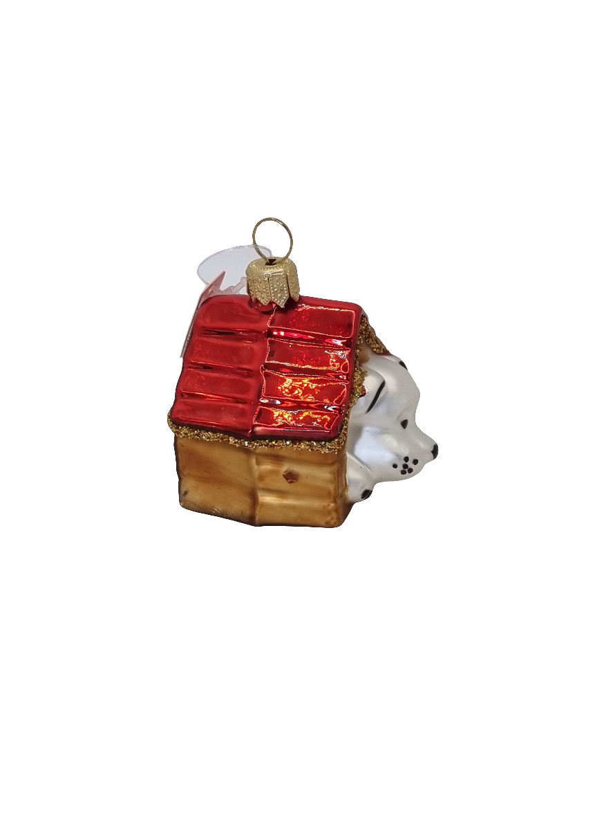 European Glass Christmas ornament of a Dog in doghouse (D)