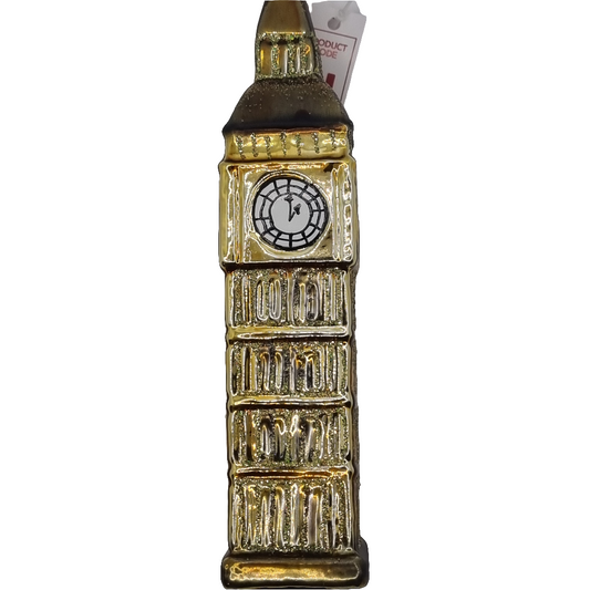 European Glass Christmas ornament of a Big Ben Clock Tower Bejeweled (U)