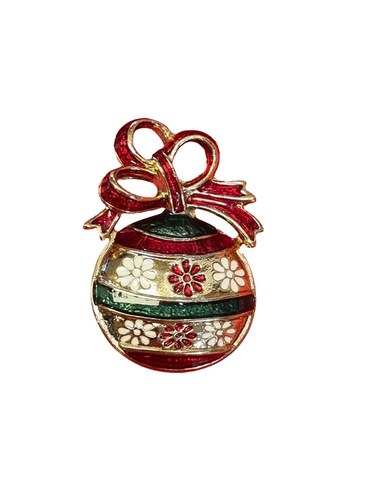European Glass Christmas ornament of a Bauble with Bow | Brooch V