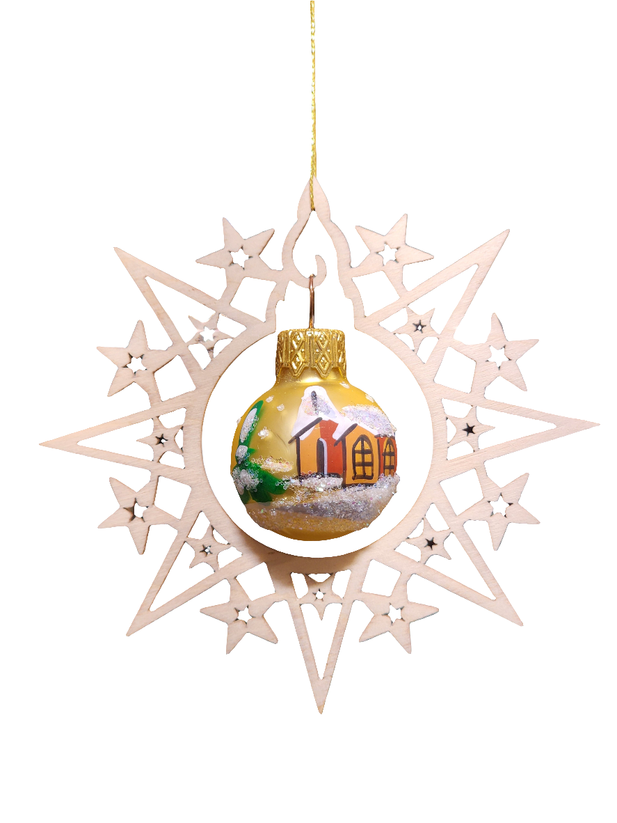 European Glass Christmas ornament of a Bauble | Inside Wooden Star (J)