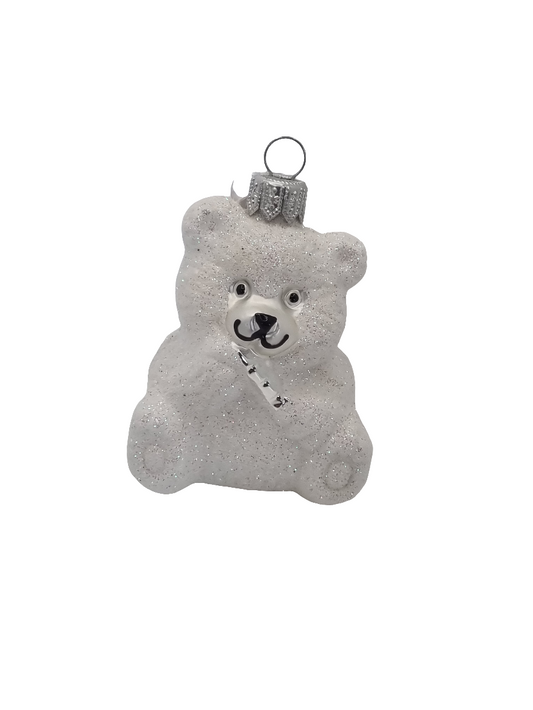 European Glass Christmas ornament of a Bear | Cute White Bear (D)