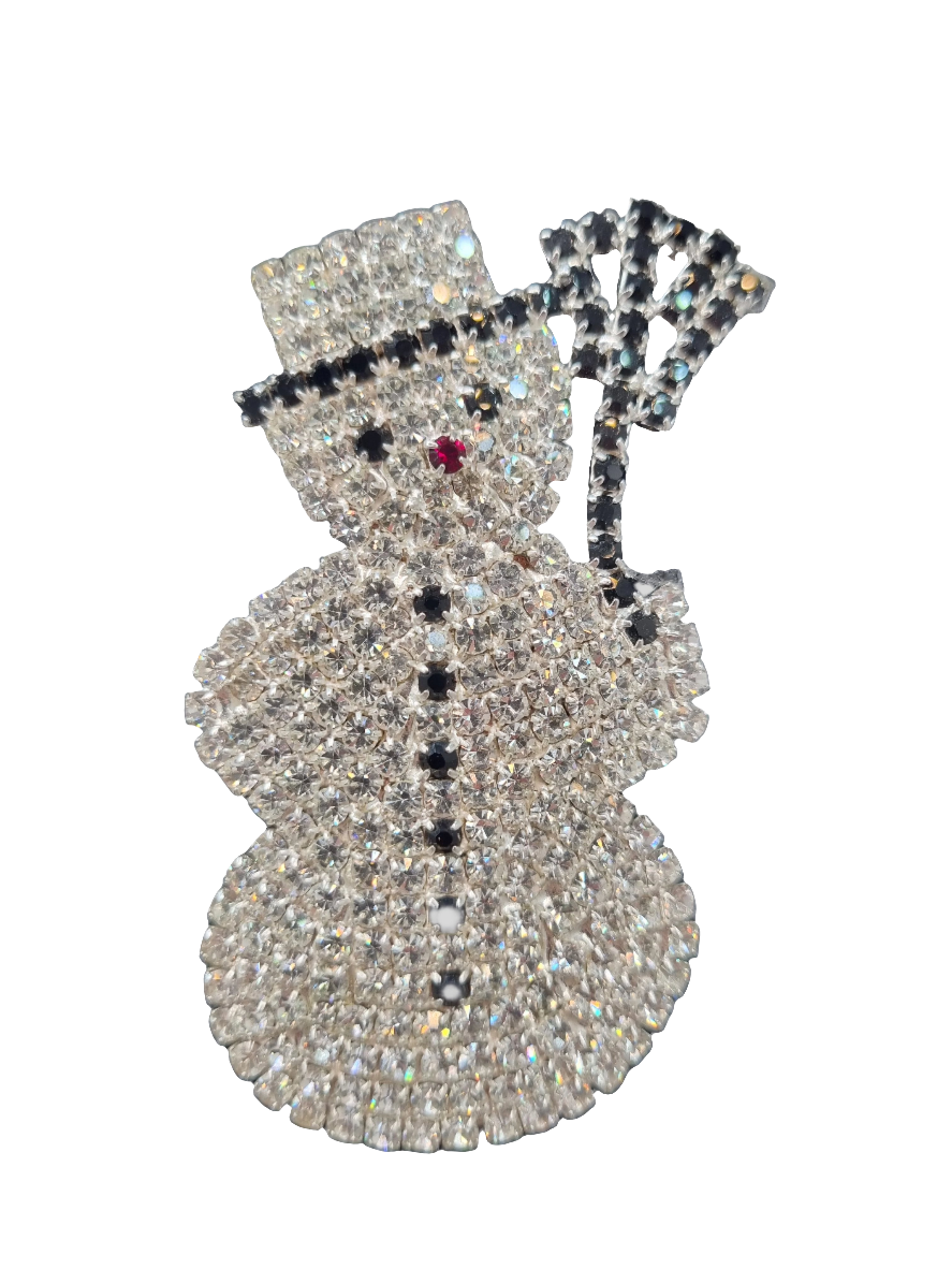 European Glass Christmas ornament of a Large Crystal Snowman | Brooch X