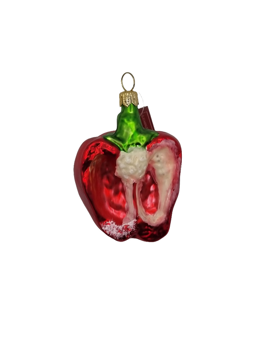 European Glass Christmas ornament of a Capsicum half red (J)