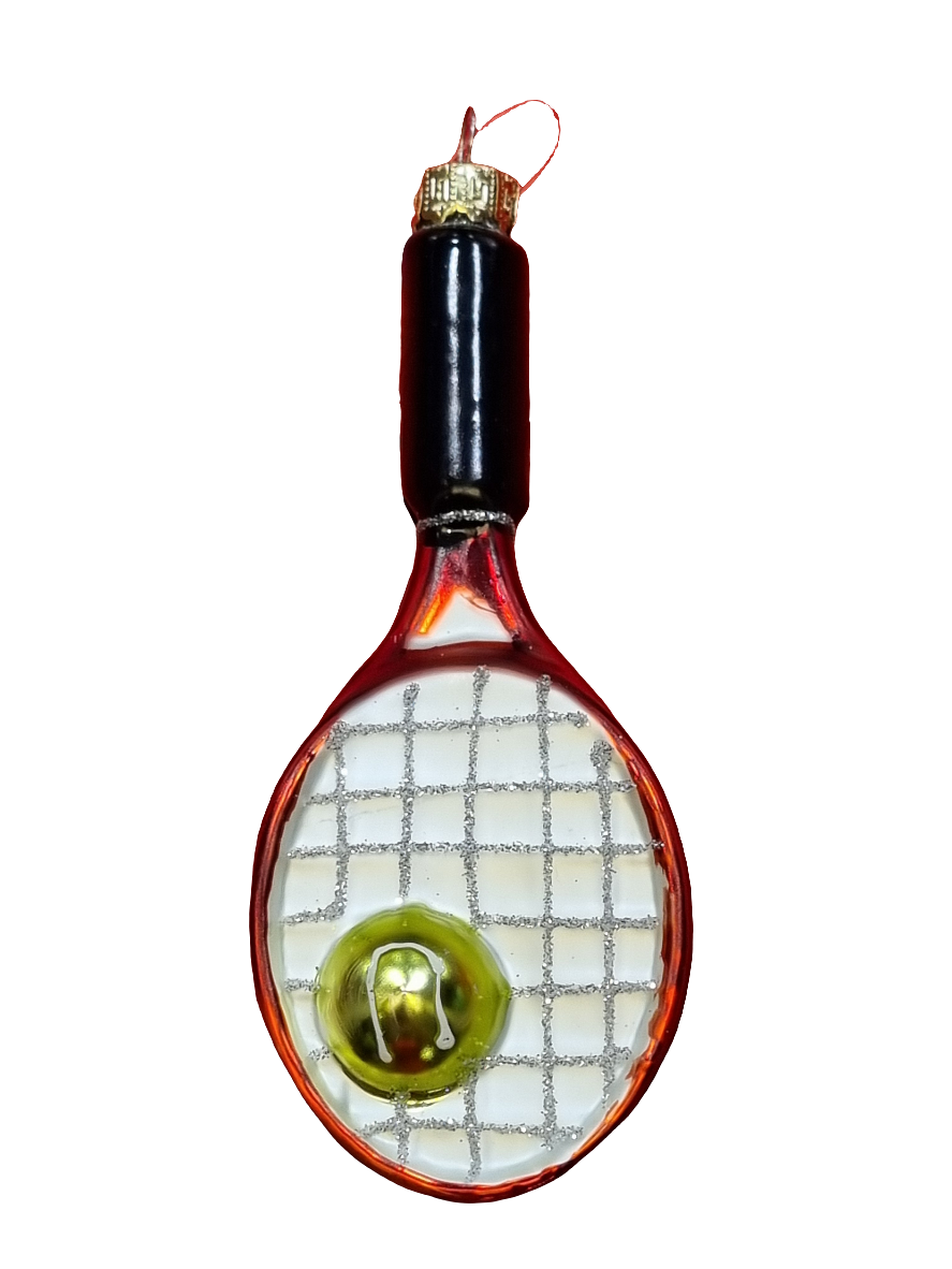 European Glass Christmas ornament of a Tennis Racket with Ball (H)