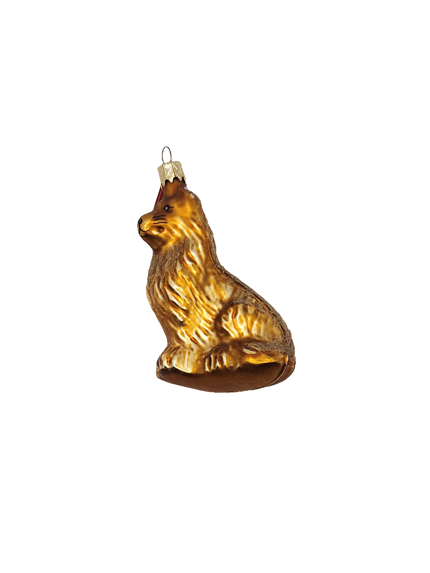 European Glass Christmas ornament of a Dog golden sitting (E)
