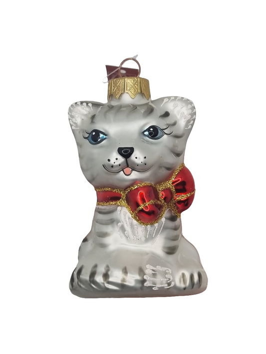 European Glass Christmas ornament of a Cat | Cartoon with Bow Tie (I)