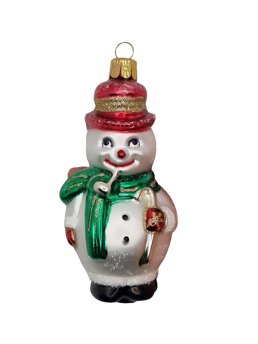 European Glass Christmas ornament of a Snowman Hat Scarf Mittens (I)