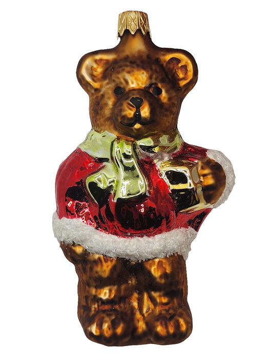 European Glass Christmas ornament of a Bear | Teddy Bear Red Jacket (P)