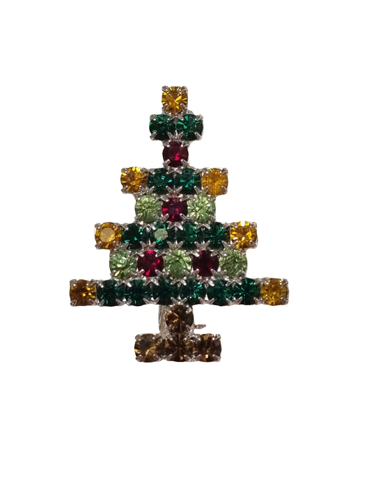European Glass Christmas ornament of a Colourful Crystal Tree with Gold Tips | Brooch V