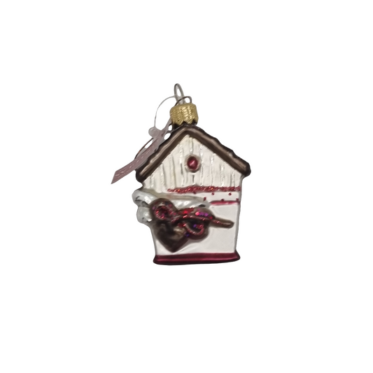 European Glass Christmas ornament of a Birdhouse (K)