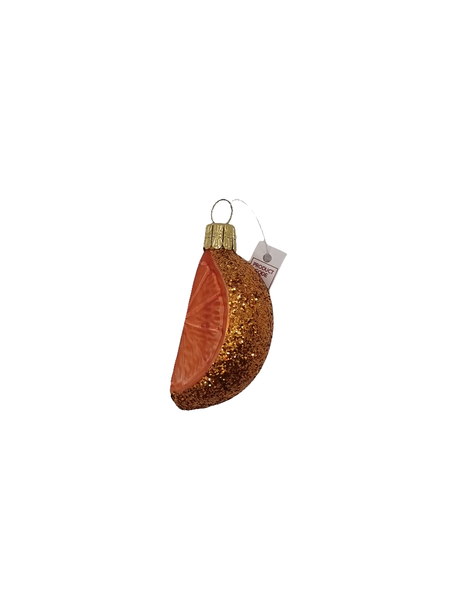 European Glass Christmas ornament of a Orange wedge sparkle (F)