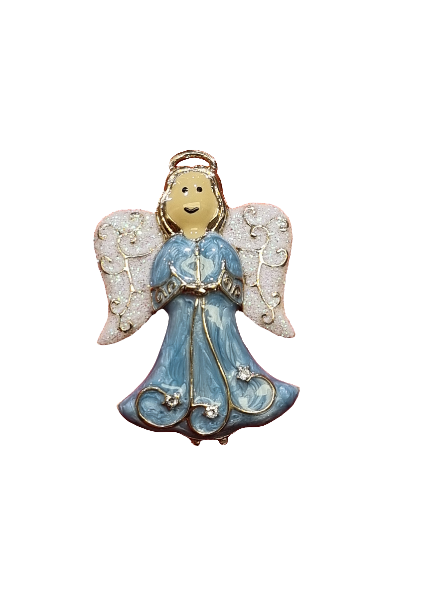European Glass Christmas ornament of a Blue Angel | Brooch V