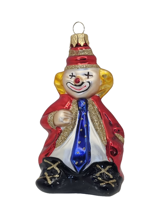 European Glass Christmas ornament of a Clown with Jacket & Tie (P)
