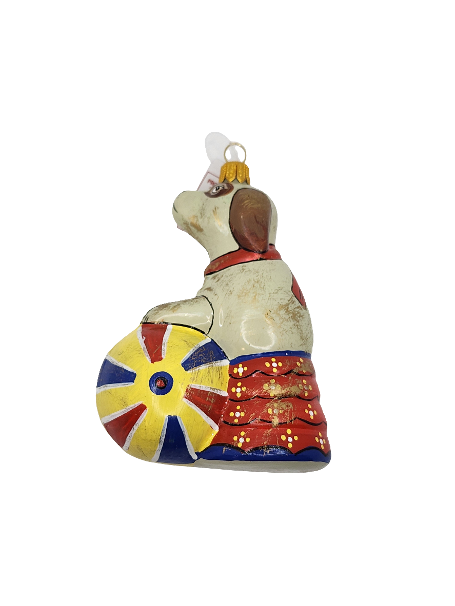 European Glass Christmas ornament of a Dog Ball Circus (R)