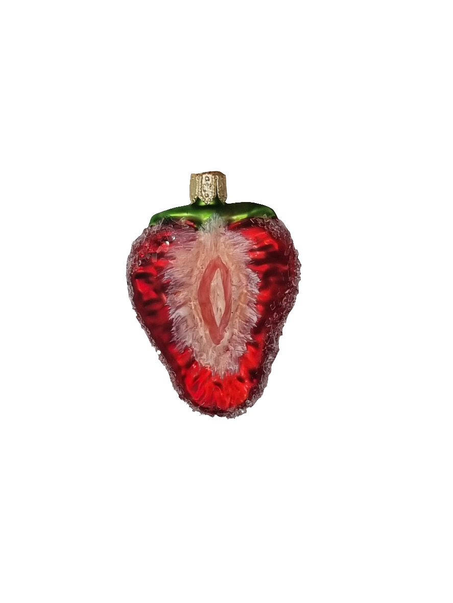 European Glass Christmas ornament of a Strawberry | Half Detailed (J)