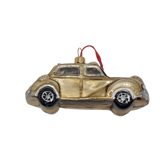 European Glass Christmas ornament of a Car | Gold with Crystal Headlights(R)