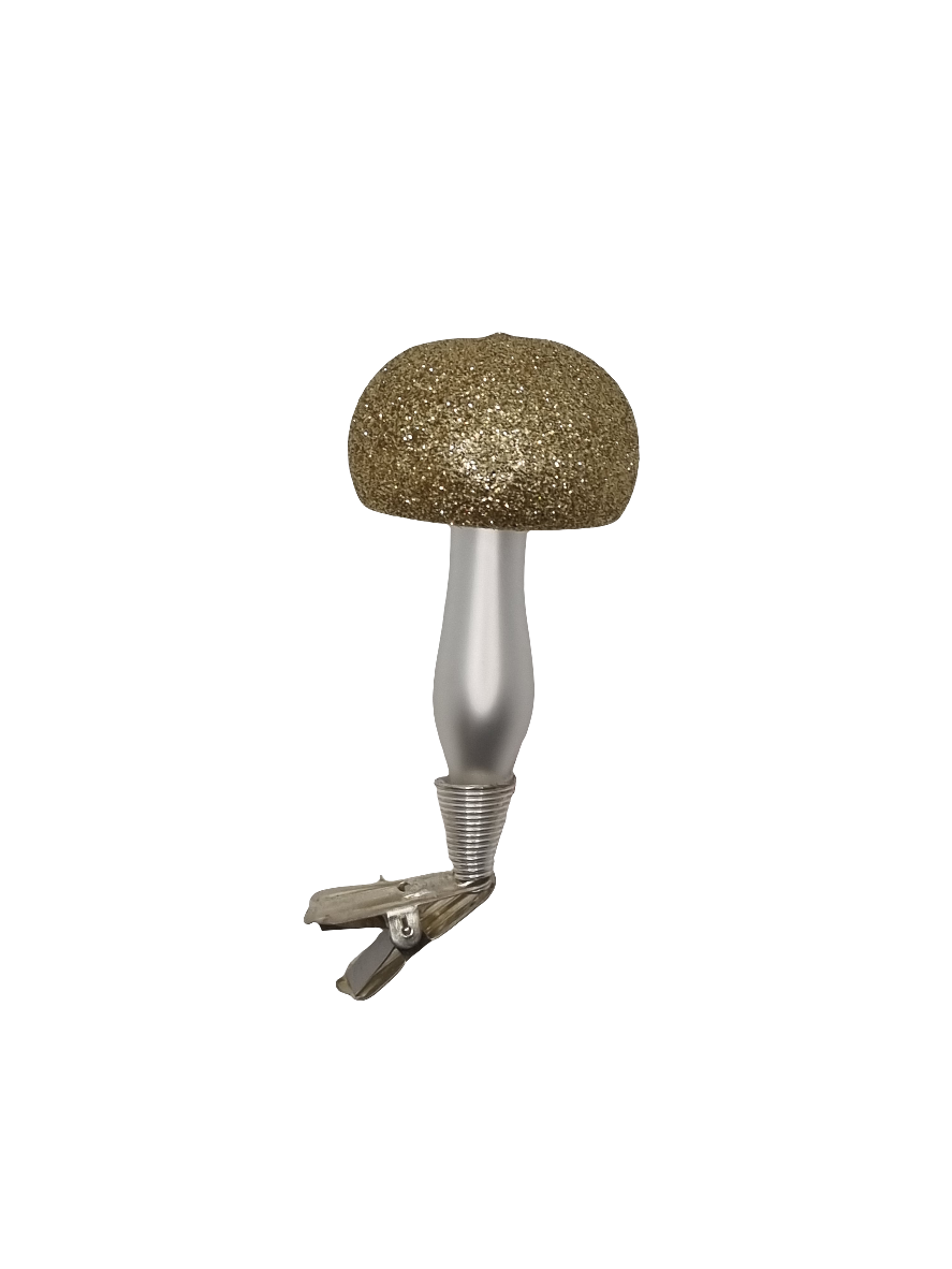 European Glass Christmas ornament of a Mushroom Clip with Sparkle Top (D)