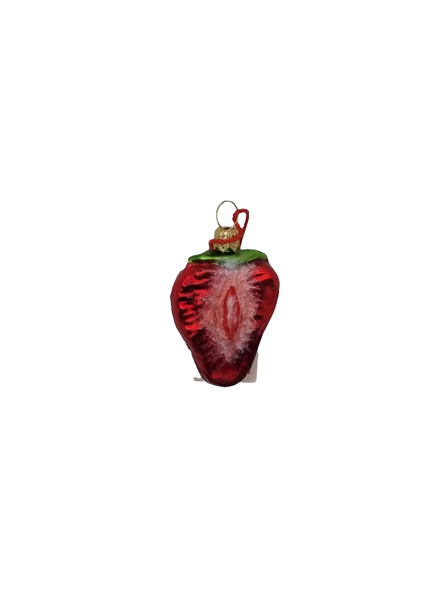 European Glass Christmas ornament of a Strawberry half detailed (F)
