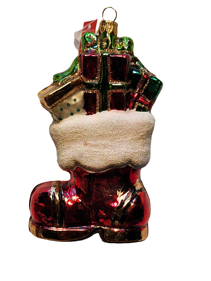 European Glass Christmas ornament of a Boot with Presents (V)