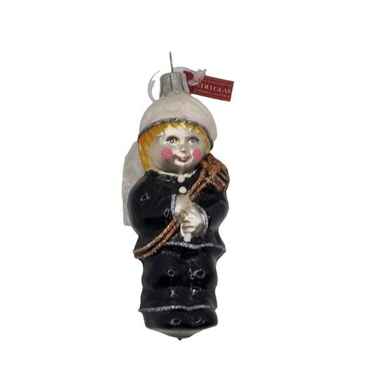 European Glass Christmas ornament of a Boy | with White Hat Gold Sash (G)