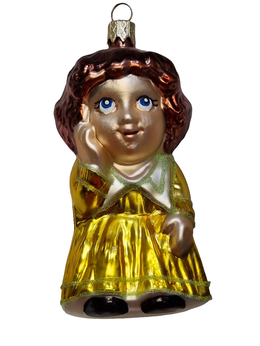 European Glass Christmas ornament of a Child with Ladybird/Ladybug Backpack (G)