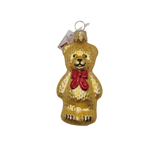 European Glass Christmas ornament of a Bear | Small with Bow (A)