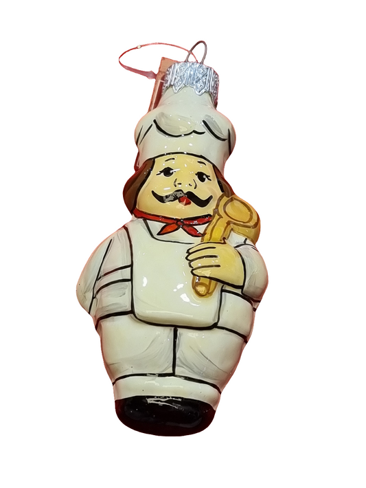 European Glass Christmas ornament of a Chef with Moustache (H)